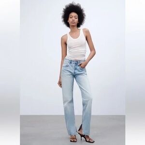 Zara Mid Rise light blue straight leg jeans
